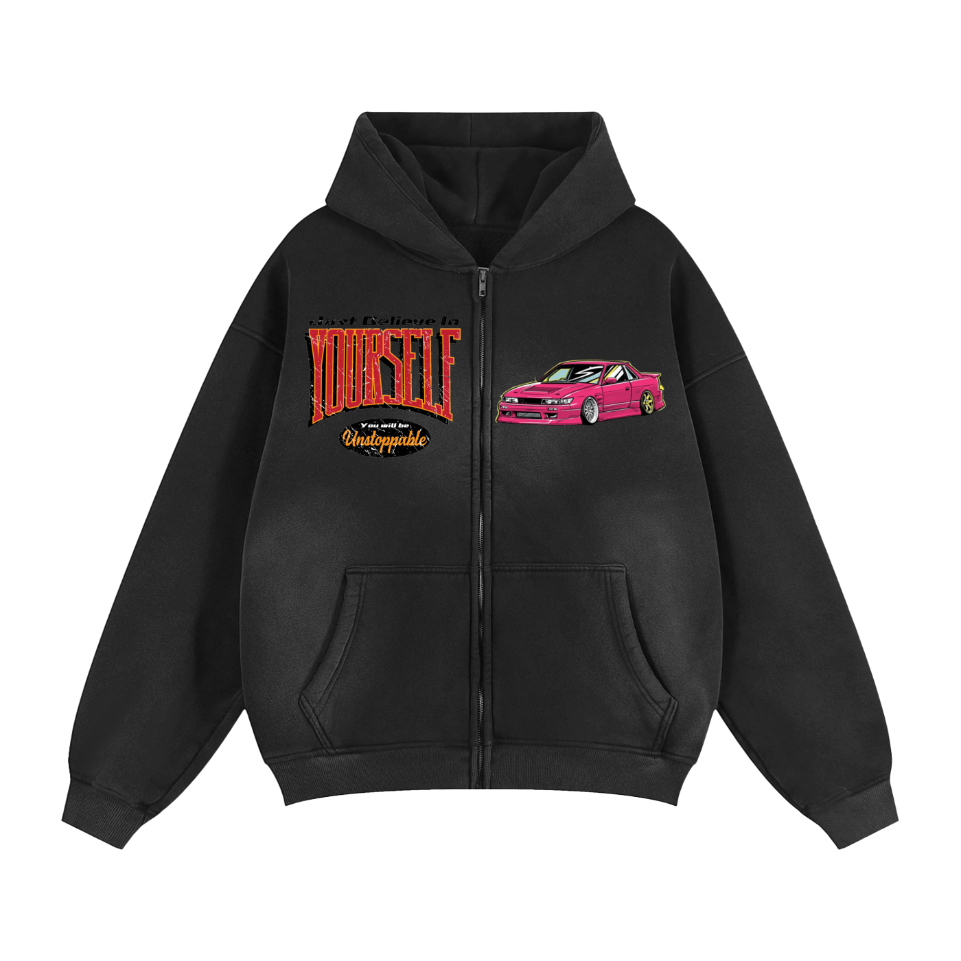 Sunfade Two-way Zipper Boxy Fleece Hoodie