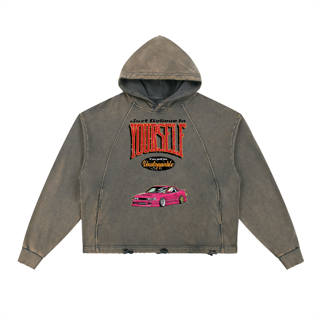 Vintage Washed Frayed-Hem Hoodie
