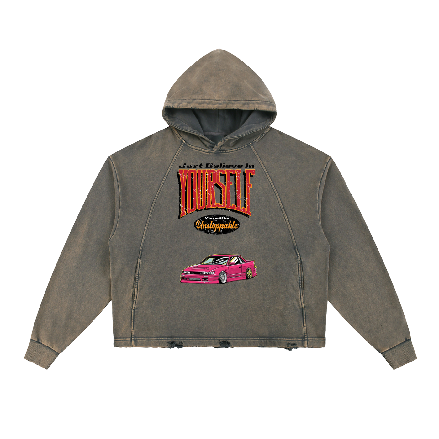 Vintage Washed Frayed-Hem Hoodie